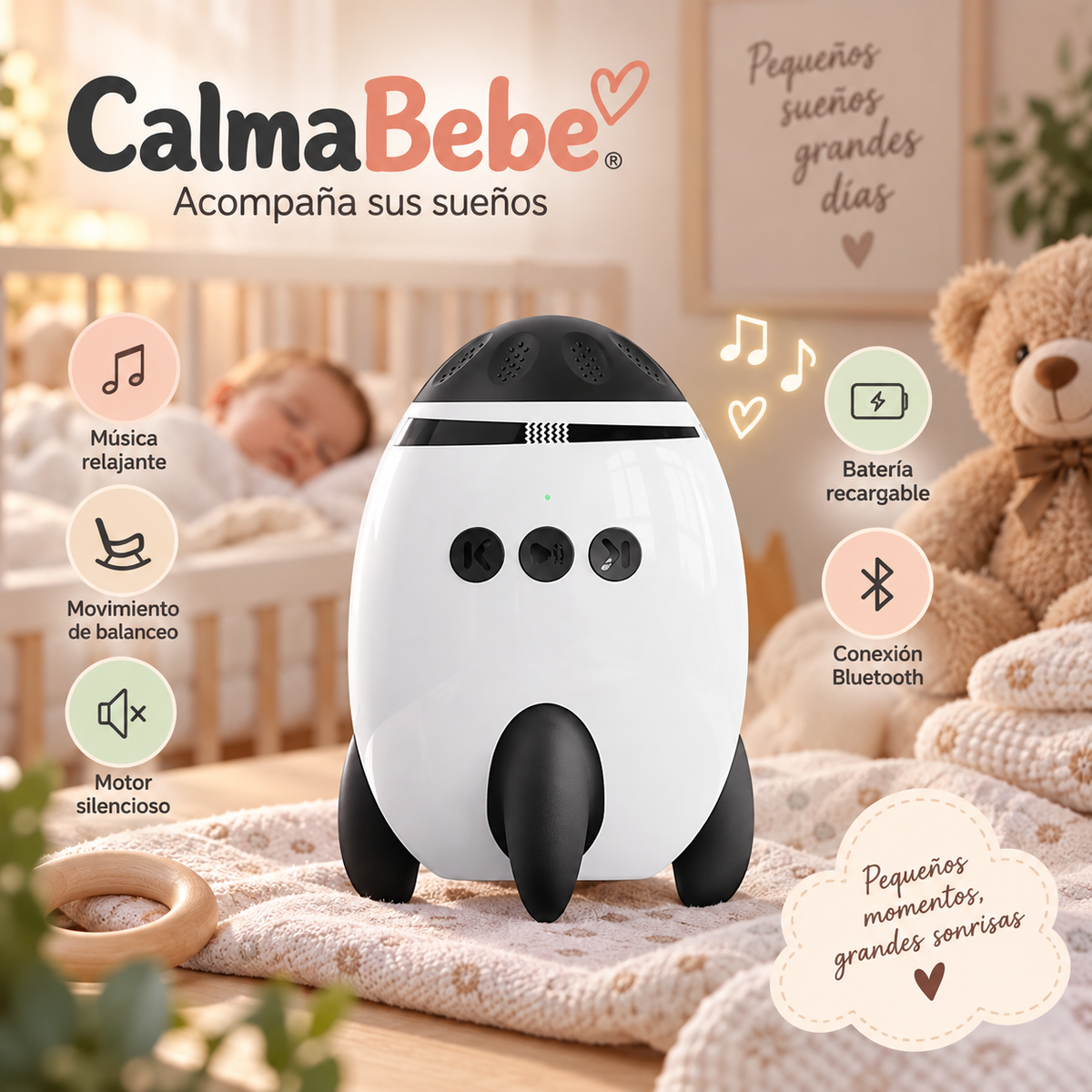 CalmaBebé™ - Dispositivo Calmante para Carrito con Vibración y Ruido Blanco