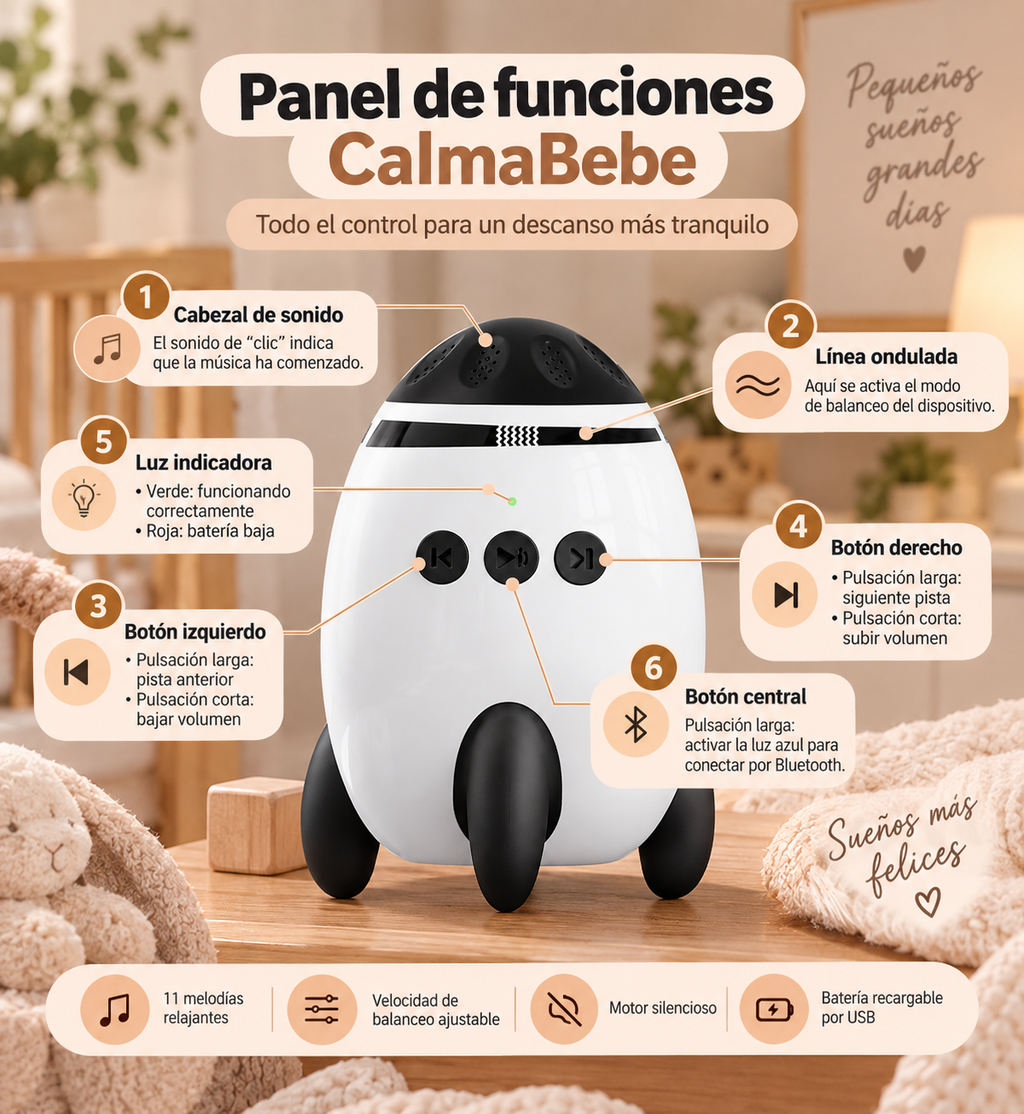 CalmaBebé™ - Dispositivo Calmante para Carrito con Vibración y Ruido Blanco