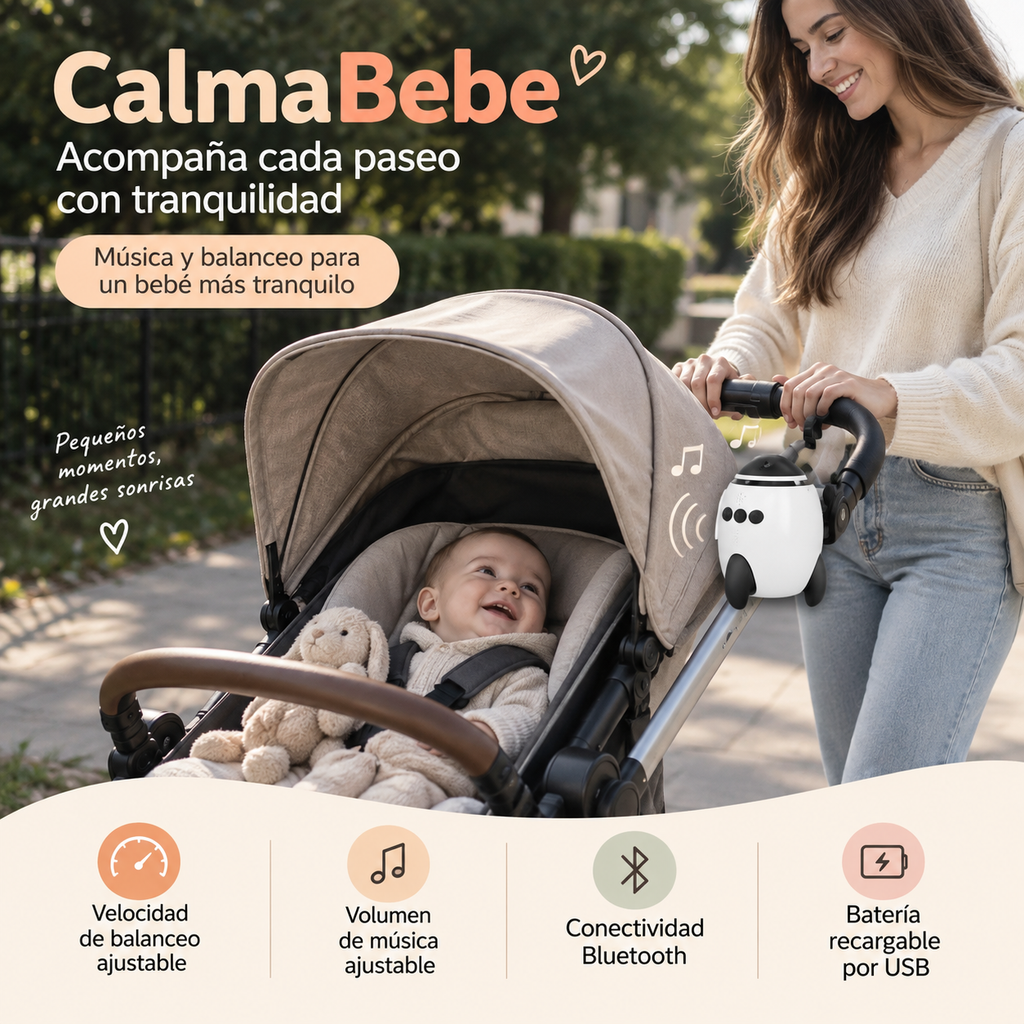 CalmaBebé™ - Dispositivo Calmante para Carrito con Vibración y Ruido Blanco